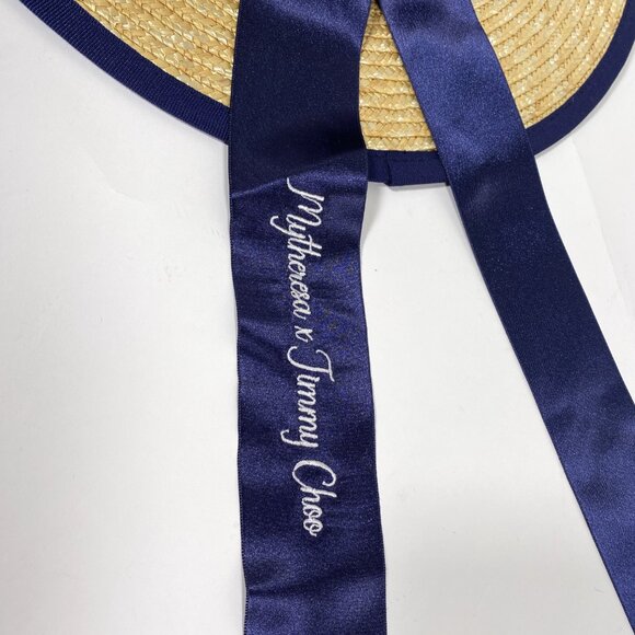 JIMMY CHOO x MYTHERESA Natural Straw Navy Trim 'Panama' Hat - Picture 9 of 9